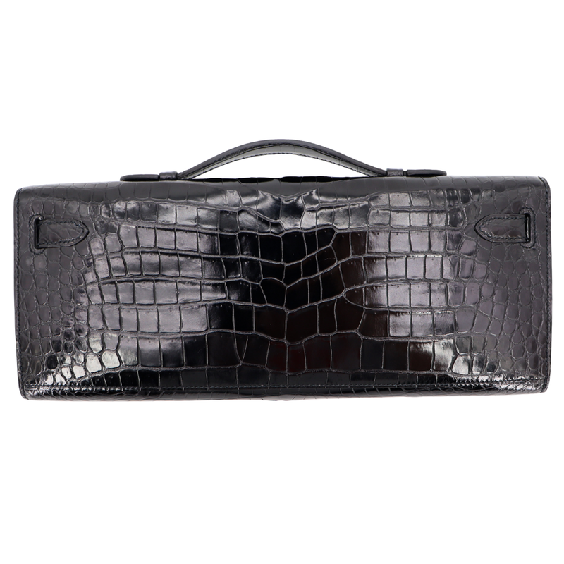 Hermès Kelly Cut Black Shiny Porosus Crocodile Gold Hardware