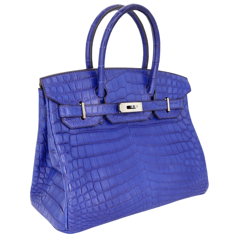 ご依頼主様へ　HERMES ネイビー 幾何学模様 　プチカレ　✨美品 Hermès 30cm Birkin Bleu Electrique Matte Niloticus Crocodile