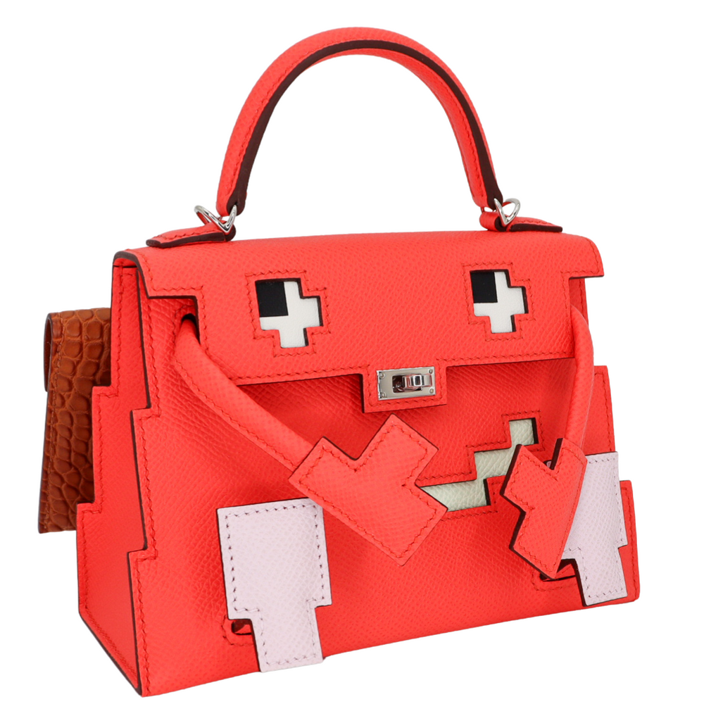 Hermès Kelly Doll Picto Rose Mexico Epsom Leather Palladium