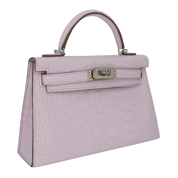 Hermès Kelly II Sellier Mini Mauve Pale Matte Boreal Alligator Palladium Hardware