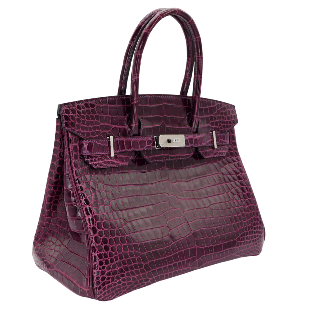 Hermès 30cm Birkin Amethyst Shiny Porosus Crocodile Palladium
