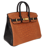 Hermès 25cm Birkin HSS Gold/Black Matte Alligator Brushed Gold Hardware