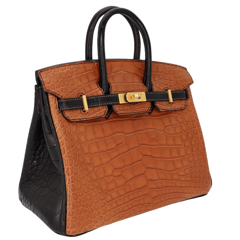 Hermès 25cm Birkin HSS Gold/Black Matte Alligator Brushed Gold Hardware