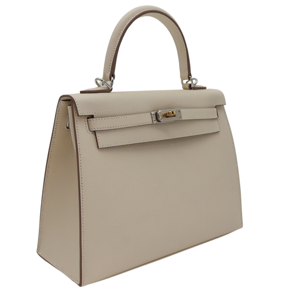 Hermès 25cm Kelly Sellier Craie Epsom Leather Gold Hardware