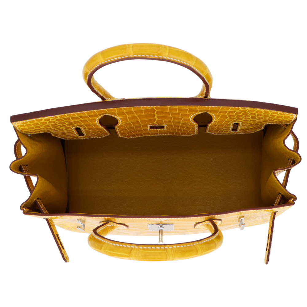 Hermès 30cm Birkin Ambre Shiny Porosus Crocodile Palladium