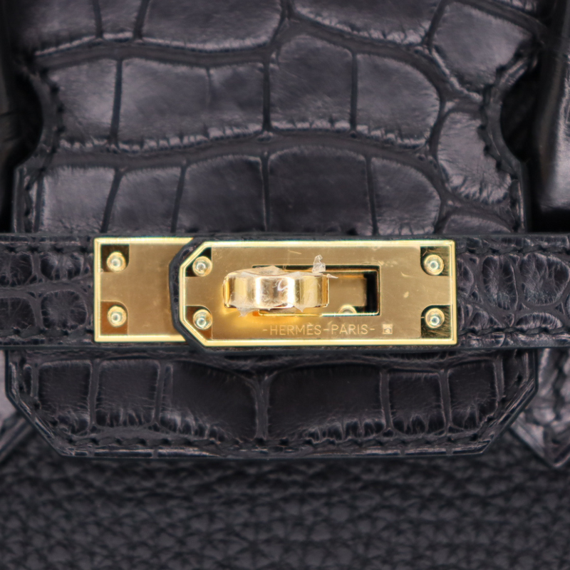 Hermès 25cm Birkin Touch Black Matte Alligator/Togo Leather Rose Hermès 25cm Birkin Touch Black Matte Alligator/Togo Leather Rose