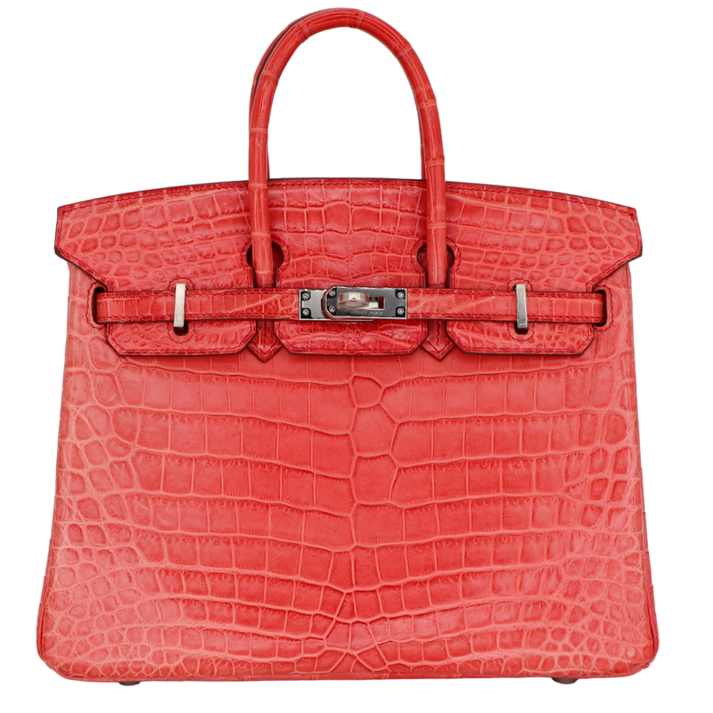 Hermès 25cm Birkin Bougainvillea Matte Niloticus Crocodile Palladium Hardware