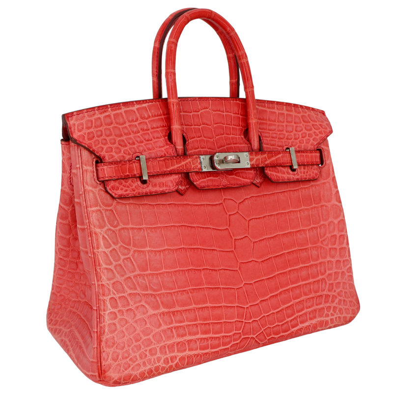 Hermès 25cm Birkin Bougainvillea Matte Niloticus Crocodile Palladium Hardware