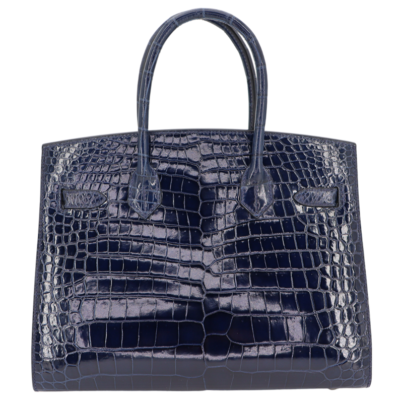 Hermès 30cm Birkin Sellier Bleu Saphir Shiny Porosus Crocodile Palladium Hardware