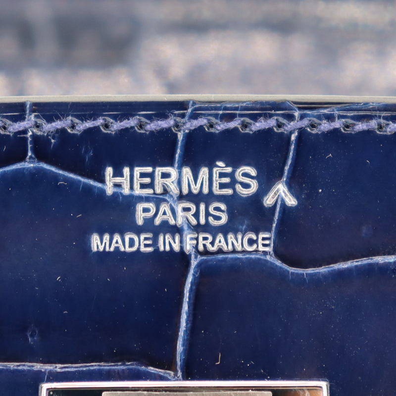 Hermès 30cm Birkin Sellier Bleu Saphir Shiny Porosus Crocodile Palladium Hardware