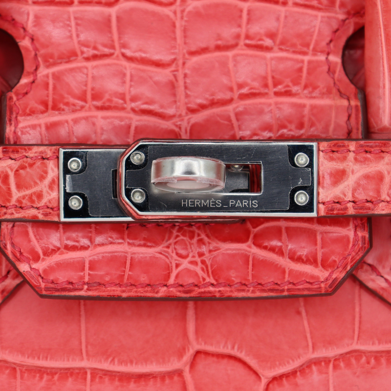 Hermès 25cm Birkin Bougainvillea Matte Niloticus Crocodile Palladium Hardware