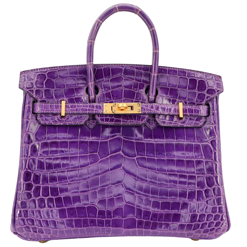 Hermès 25cm Birkin Ultraviolet Shiny Niloticus Crocodile Gold Hardware