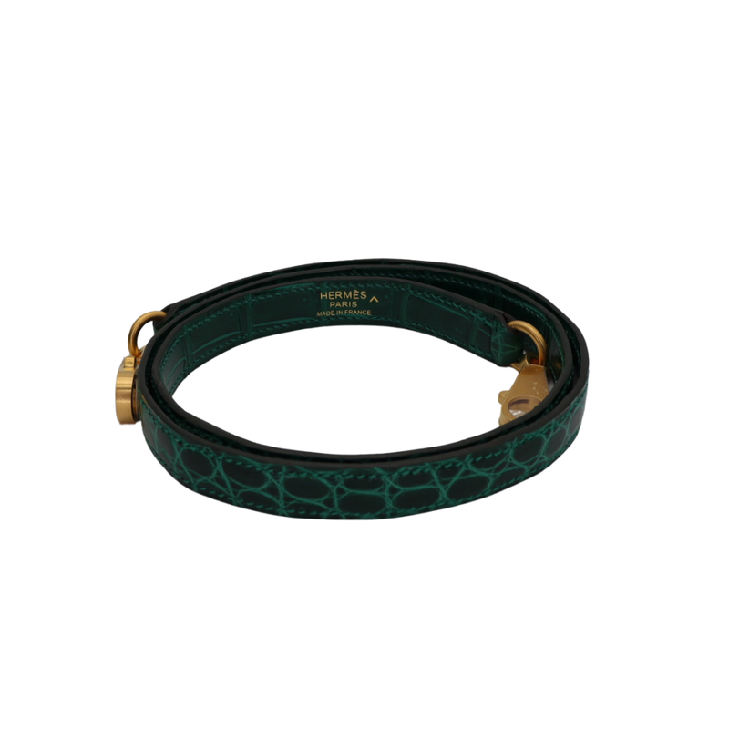 Hermès 28cm Kelly Sellier HSS Emerald Shiny Porosus Crocodile Brushed Gold Hardware