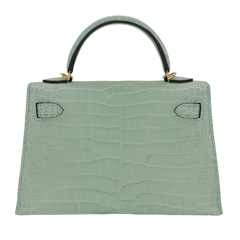 Hermès Kelly II Sellier Mini Vert D'eau Matte Porosus Crocodile Gold Hardware
