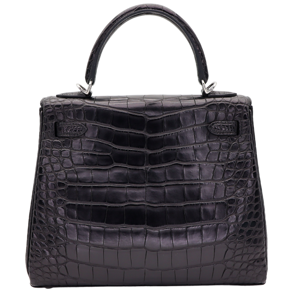 Hermès 25cm Kelly Retourne Black Matte Alligator Palladium