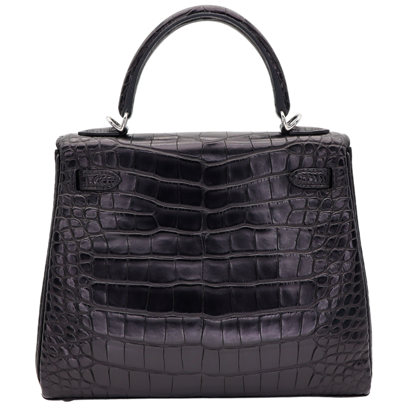Hermès 25cm Kelly Retourne Black Matte Alligator Palladium