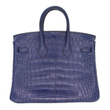 Hermès 25cm Birkin Bleu Saphir Matte Alligator Gold Hardware