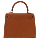 Hermès 25cm Kelly Sellier Fauve Barenia Palladium Hardware