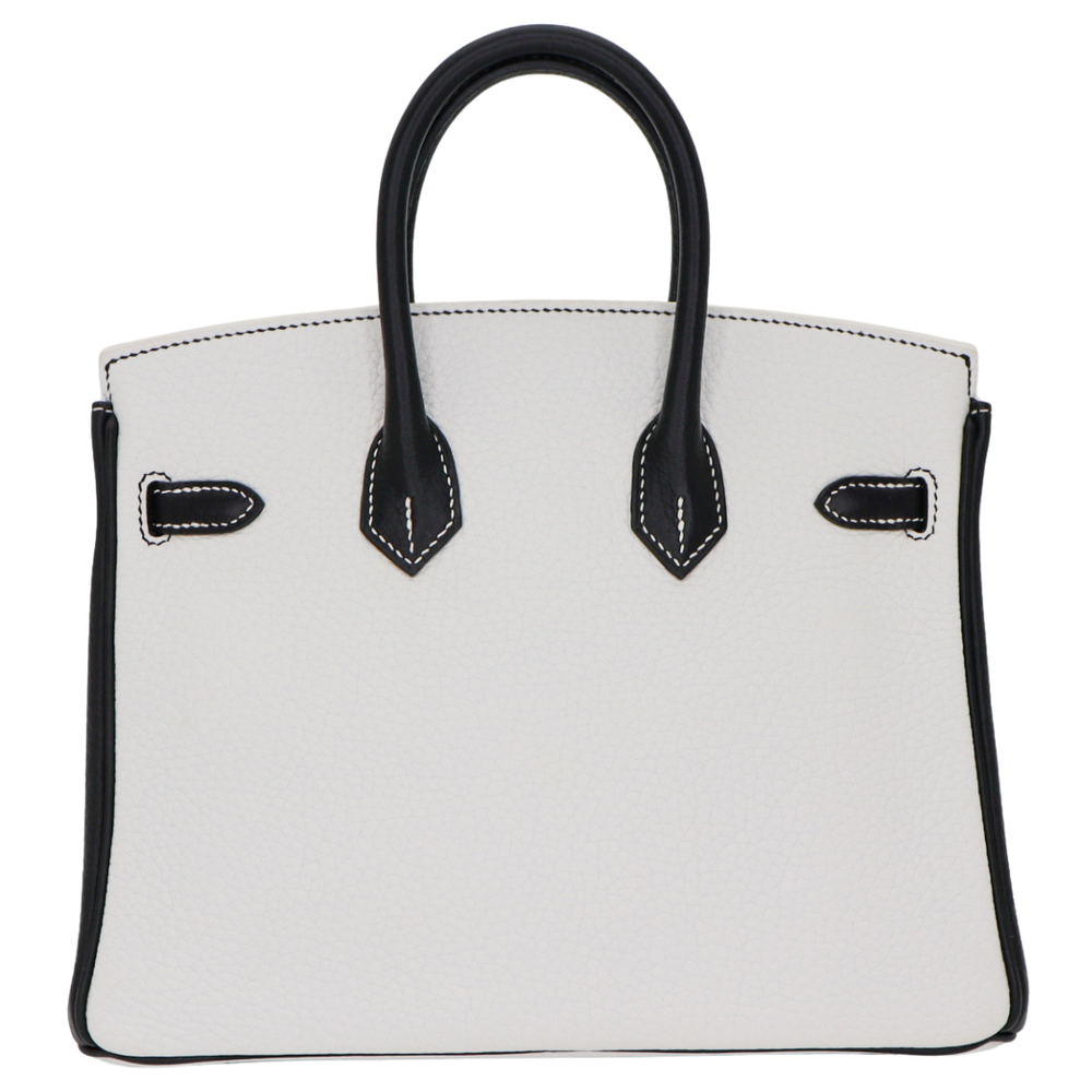 Hermès 25cm Birkin HSS White/Black Clemence Leather Brushed