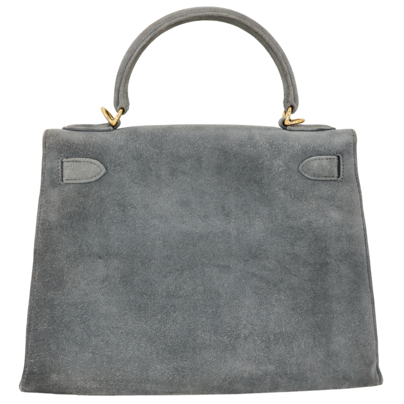 Hermès 28cm Kelly Sellier Doblis Gris Suede Leather Gold Hardware