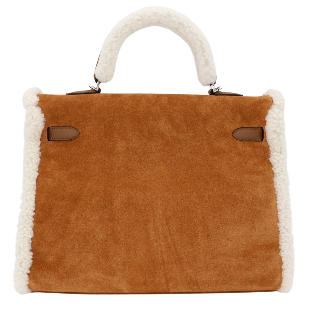 Hermès 35cm Kelly Teddy Shearling Chamois/Ecru/Alezan Suede Hermès 35cm Kelly Teddy Shearling Chamois/Ecru/Alezan Suede