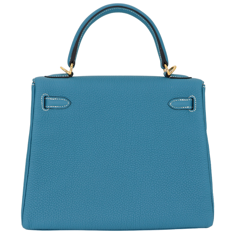 Hermès 25cm Kelly Retourne Bleu Jean Togo Leather Gold Hardware