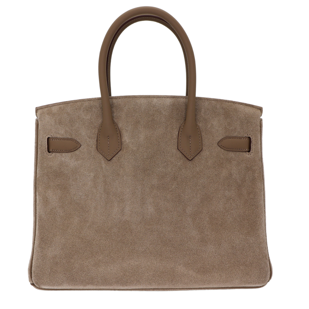 Hermès 30cm Birkin Grizzly Etoupe Suede/Swift Leather Palladium