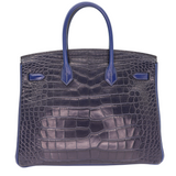 Hermès 35cm Birkin Trileather Bleu Indigo Palladium Hardware