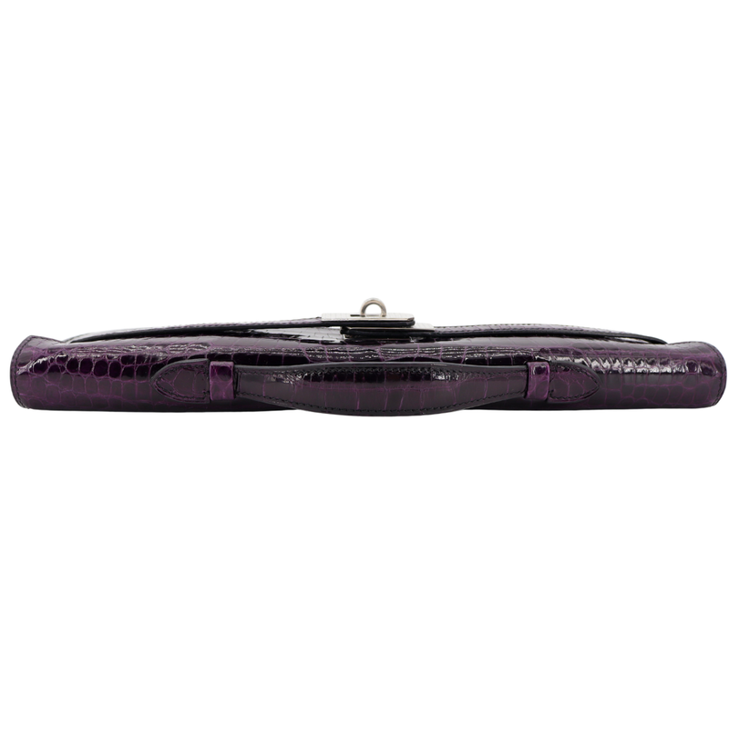 Hermès Kelly Cut Amethyst Shiny Porosus Crocodile Diamond Hardware