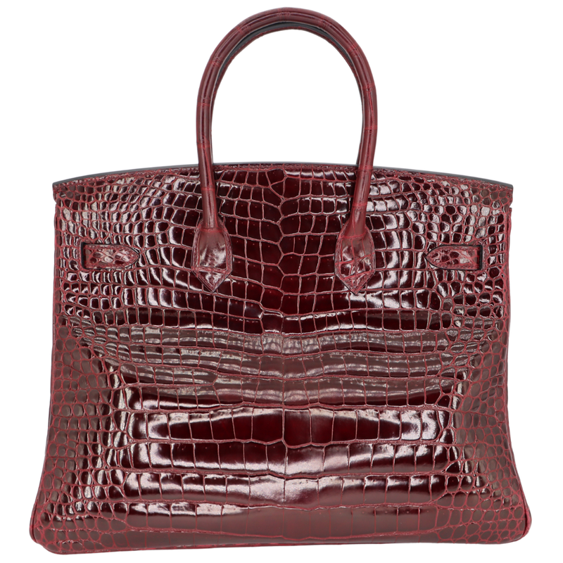 Hermès 35cm Birkin Bordeaux Shiny Porosus Crocodile Palladium Hardware