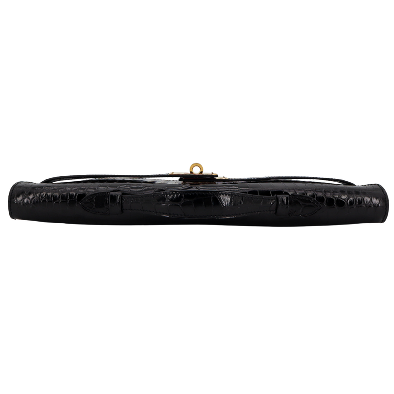 Hermès Kelly Cut Black Shiny Porosus Crocodile Gold Hardware