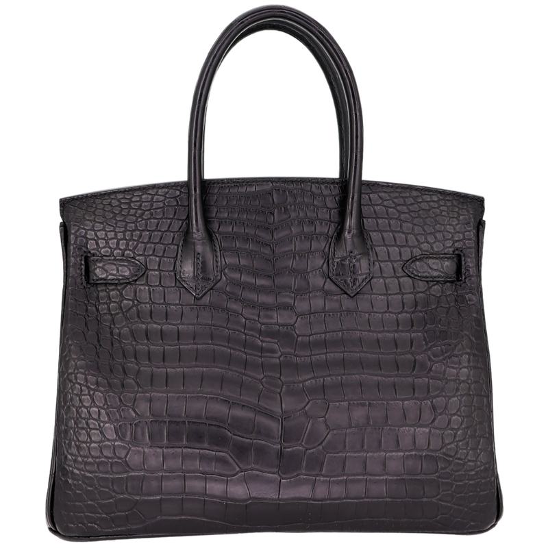 Hermès 30cm Birkin Black Matte Porosus Crocodile Palladium Hardware