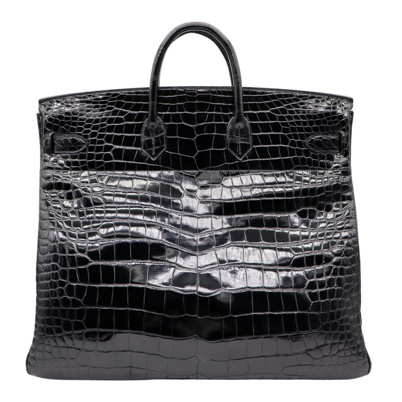 Hermès 50cm HAC Black Shiny Porosus Crocodile Palladium Hardware Hermès 50cm HAC Black Shiny Porosus Crocodile Palladium Hardware
