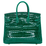 Hermès 25cm Birkin Emerald Shiny Niloticus Crocodile Gold Hardware