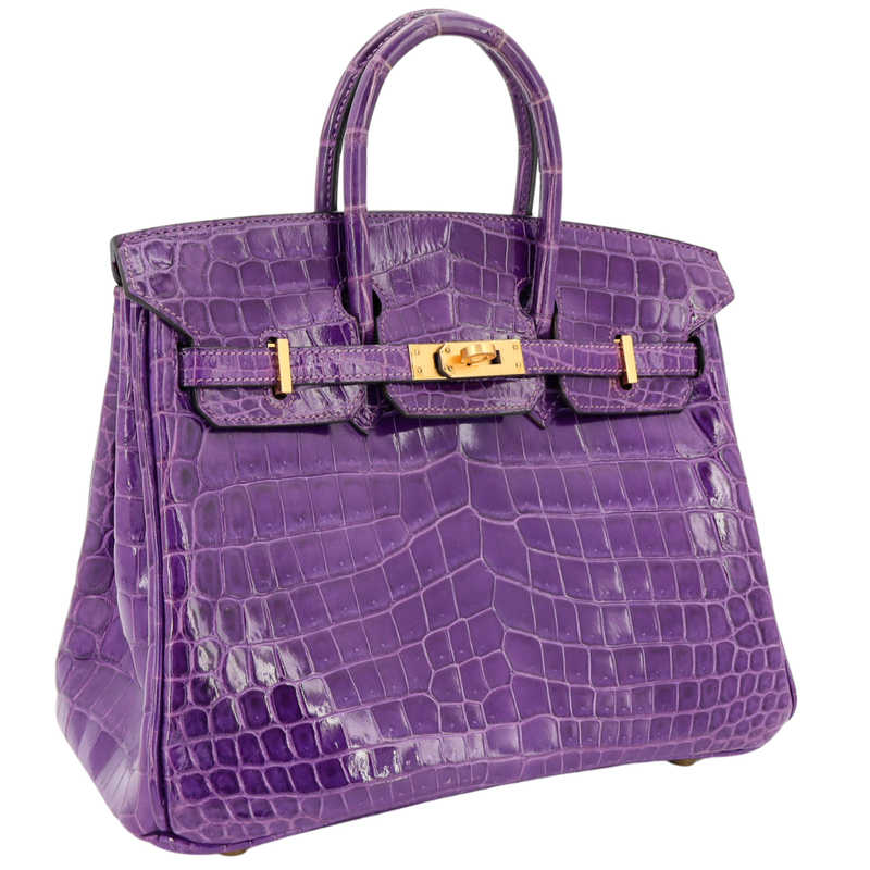 Hermès 25cm Birkin Ultraviolet Shiny Niloticus Crocodile Gold Hardware