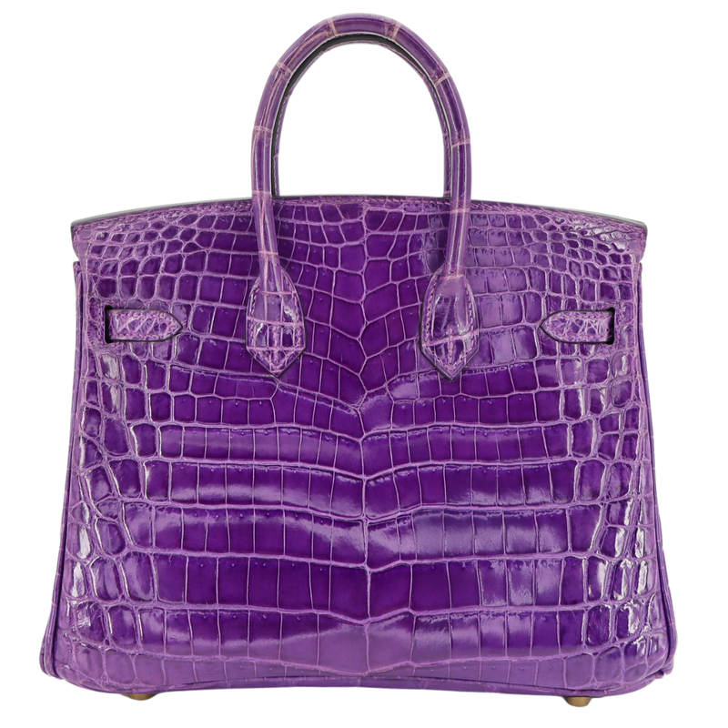 Hermès 25cm Birkin Ultraviolet Shiny Niloticus Crocodile Gold Hardware