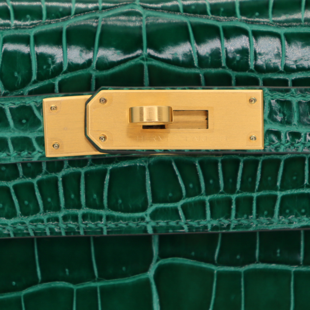 Hermès 28cm Kelly Sellier HSS Emerald Shiny Porosus Crocodile