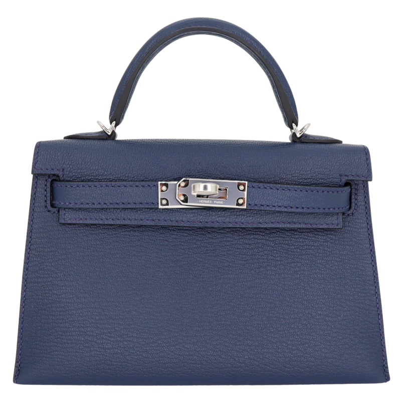 Hermès Kelly II Sellier Verso Mini Bleu Navy/Rouge De Coeur Chèvre Leather Palladium Hardware