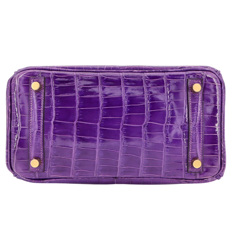 エルメスHERMES☆パープル☆H柄☆極美品 Hermès 25cm Birkin Ultraviolet Shiny Niloticus Crocodile Gold