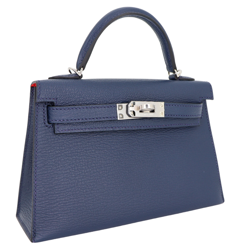 Hermès Kelly II Sellier Verso Mini Bleu Navy/Rouge De Coeur Chèvre Leather Palladium Hardware