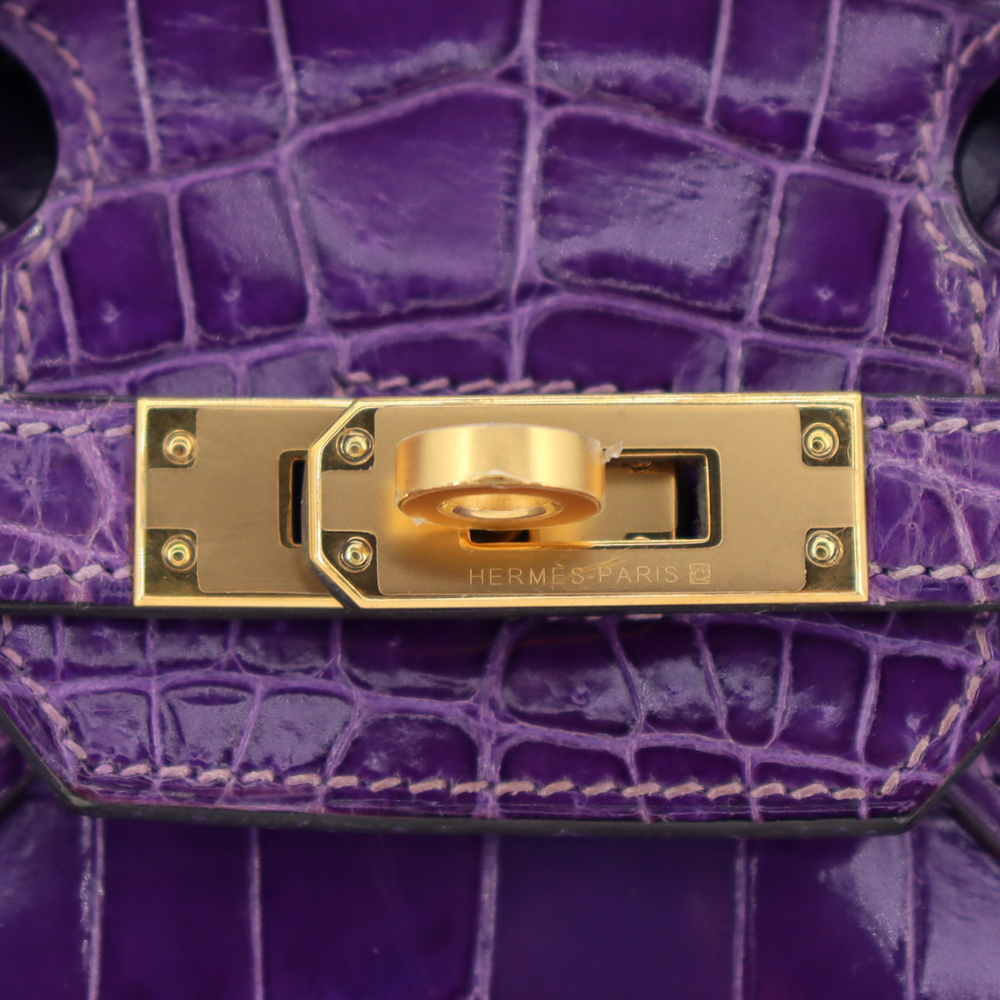Hermès 25cm Birkin Ultraviolet Shiny Niloticus Crocodile Gold
