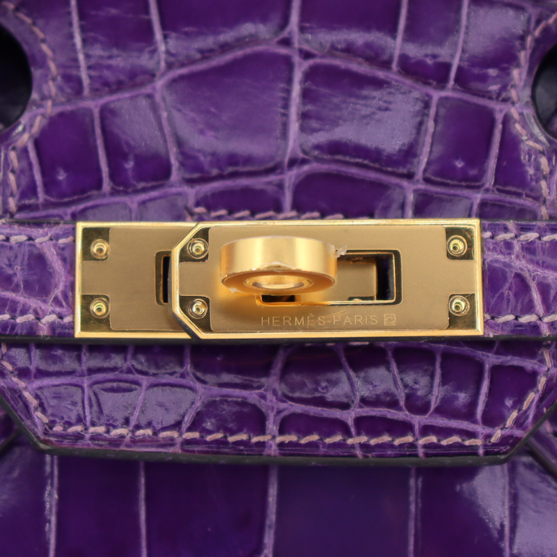 Hermès 25cm Birkin Ultraviolet Shiny Niloticus Crocodile Gold