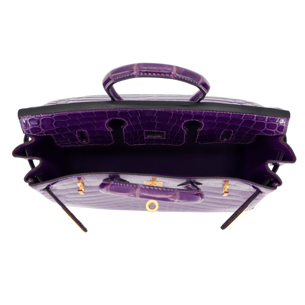 工芸品 HERMES Hermès 25cm Birkin Ultraviolet Shiny Niloticus Crocodile Gold