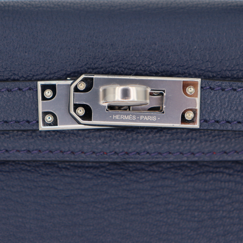 Hermès Kelly II Sellier Verso Mini Bleu Navy/Rouge De Coeur Chèvre
