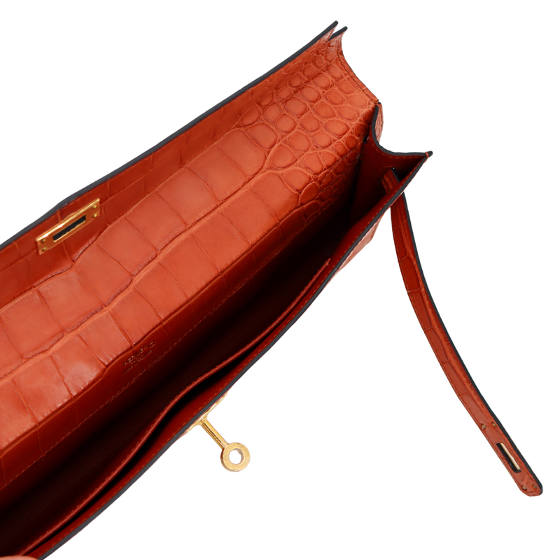 Hermès Kelly Cut Gold Matte Alligator Gold Hardware