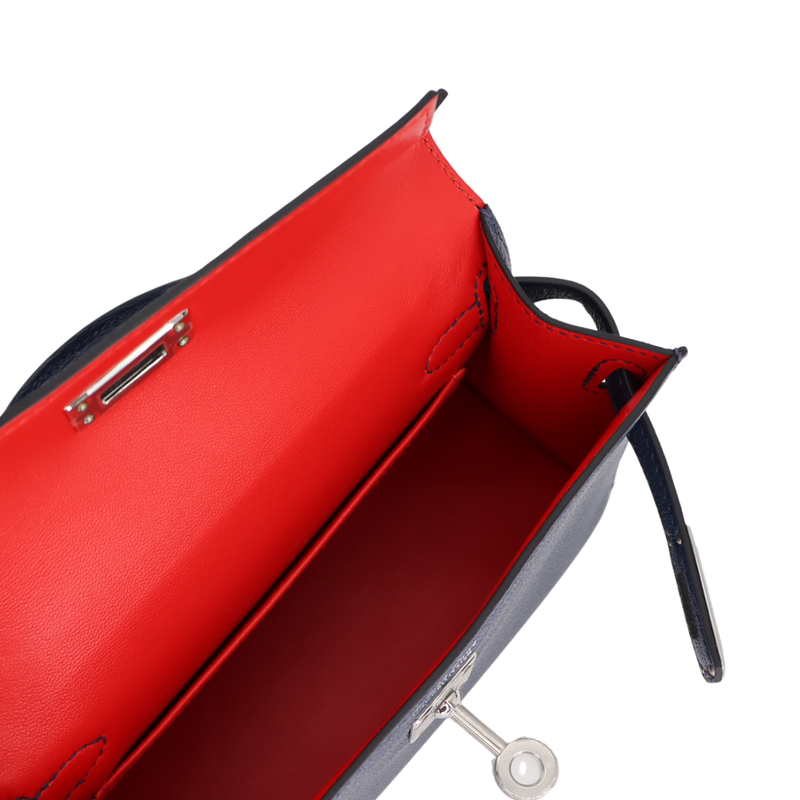 Hermès Kelly II Sellier Verso Mini Bleu Navy/Rouge De Coeur Chèvre Leather Palladium Hardware