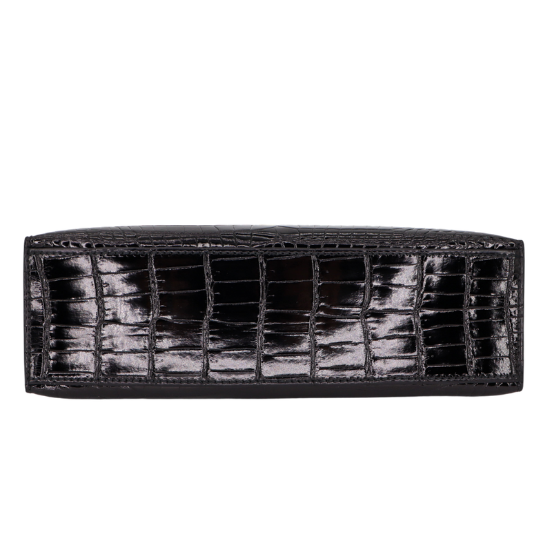 Hermès Kelly Pochette Black Shiny Porosus Crocodile Gold Hardware