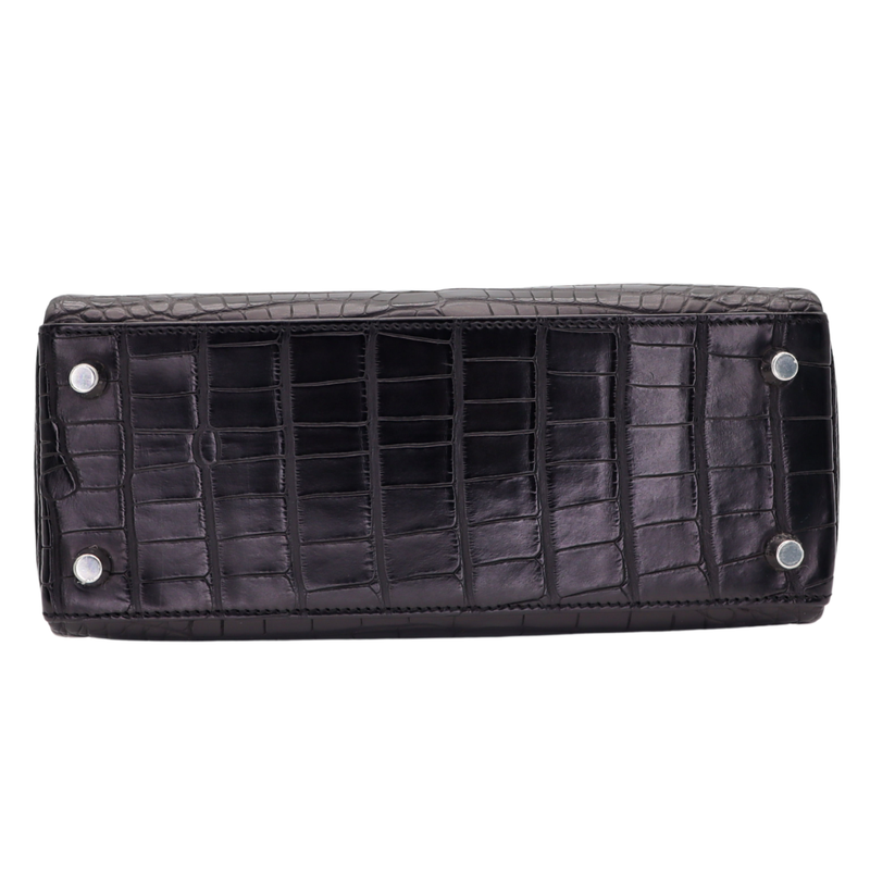 Hermès 25cm Kelly Retourne Black Matte Alligator Palladium Hardware