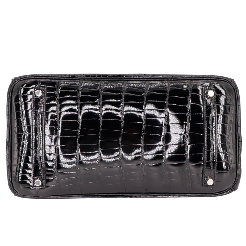 Hermès 35cm Birkin Black Shiny Porosus Crocodile Palladium Hardware