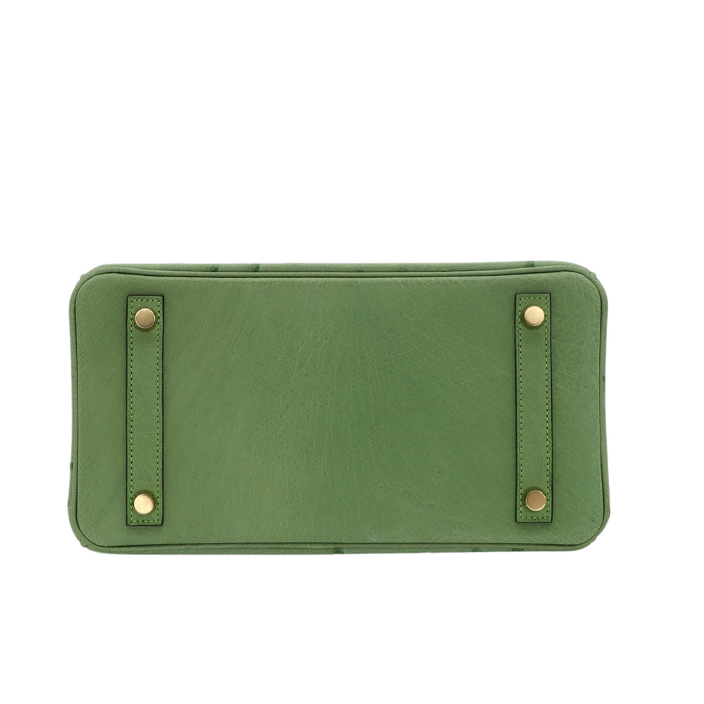 Hermès 25cm Birkin Vert Criquet Ostrich Gold Hardware